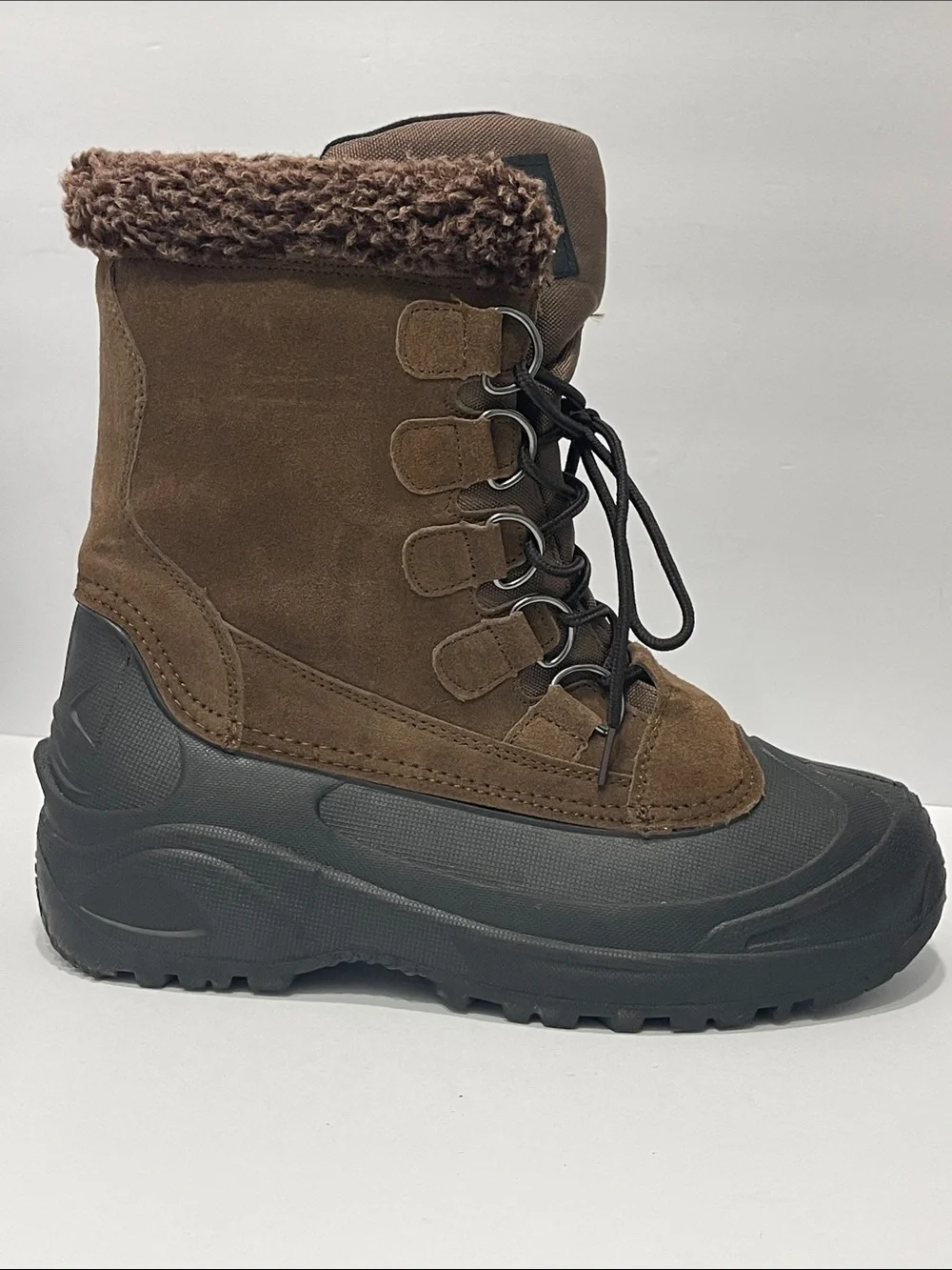 Itasca Thinsulate Brown Leather Winter Snow Boots Size 9 Faux Fur
